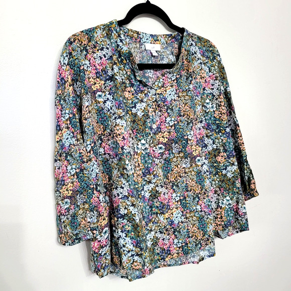 J. Jill Women’s Small Floral Blouse 3/4 Sleeve Rayon Top Multicolor - Picture 1 of 5